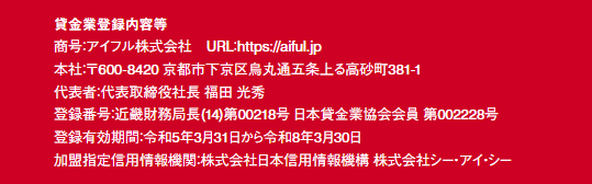 アイフルの貸金業登録内容等の画像